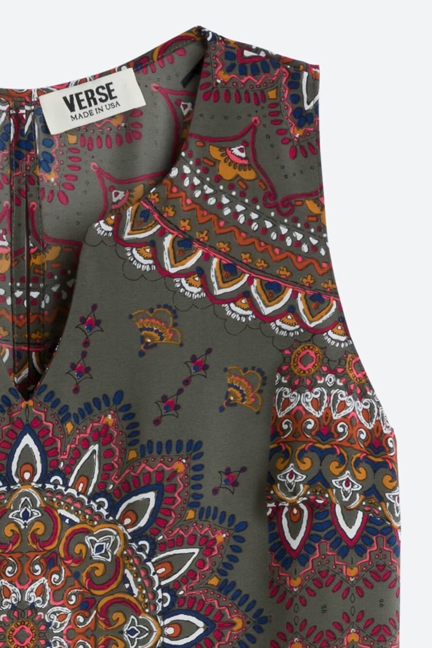 Renee C Jory Split Neck Top XXL Paisley Sleeveless Blouse